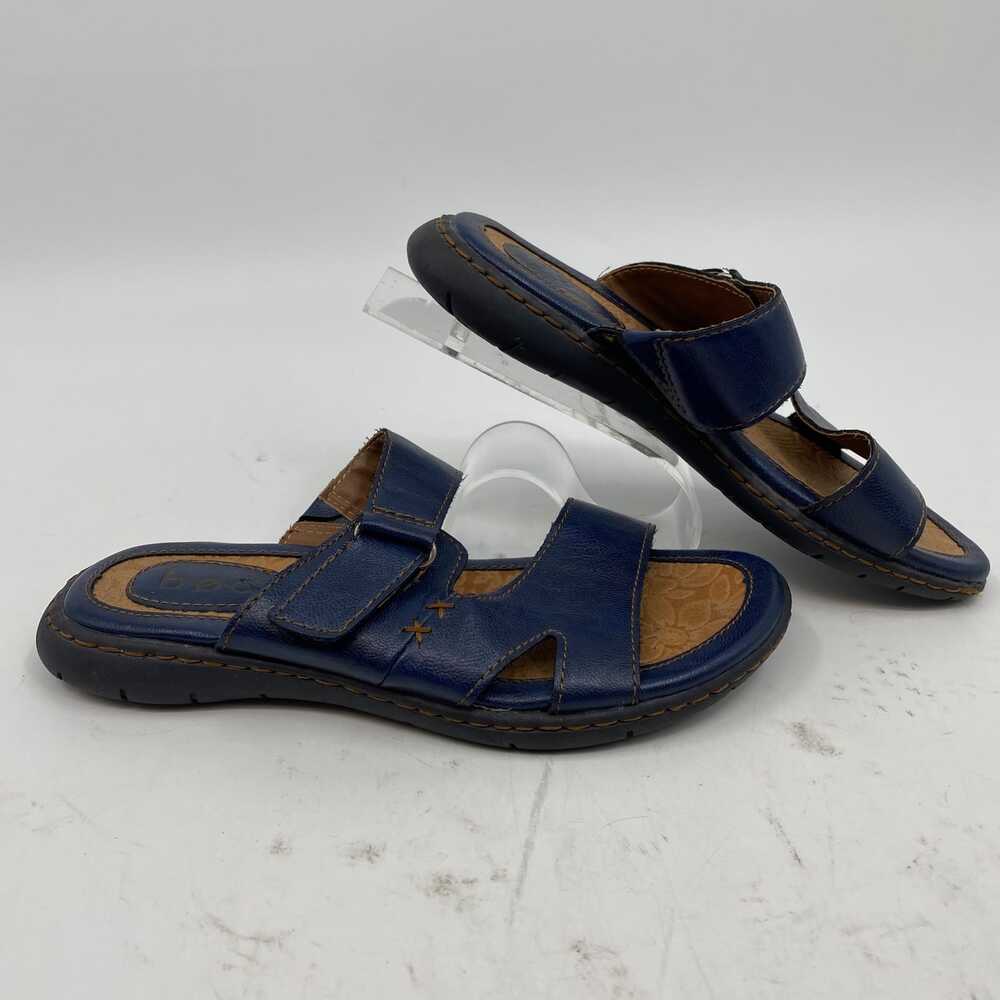 b.o.c. Blue Velcro Strap Sandals | Women's Size 6, Faux Leather Flat Sandals
